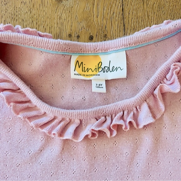 Mini Boden Pink Ruffle Pointelle Top - Picture 2 of 2